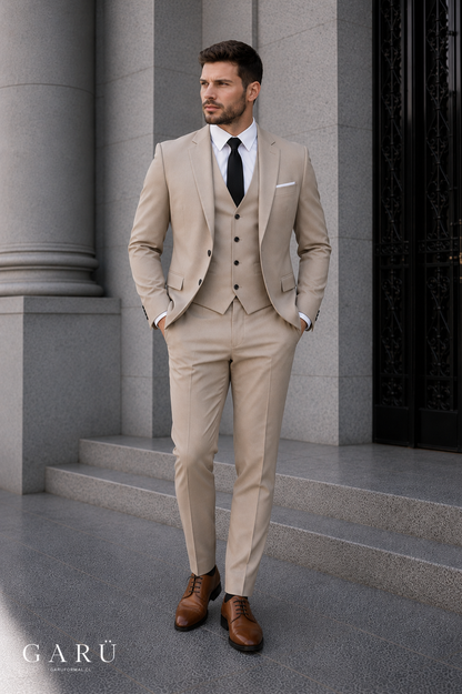 Traje Slim Fit Beige