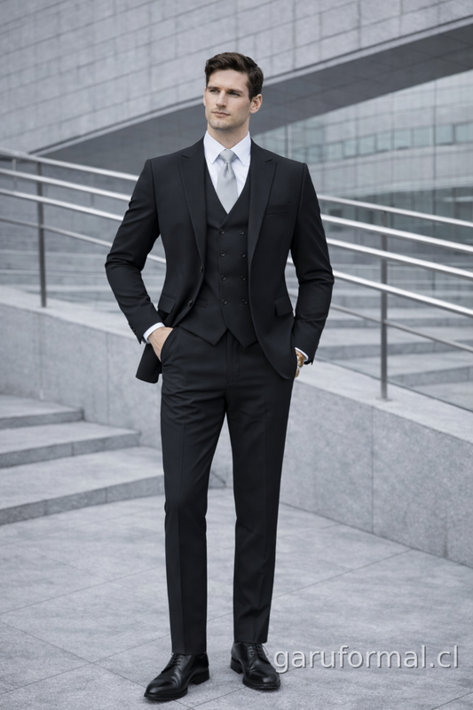 Traje Slim Fit Negro Gillet Cruzado